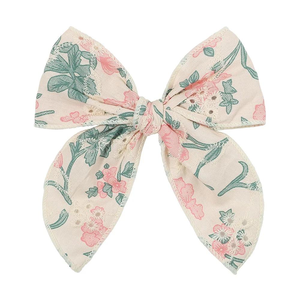 Elegant Floral Cotton Kids Bows Spring Butterfly Hair Clip Fashion Print Hair Barrette For Women Girls Sweet Hairpin Accessories