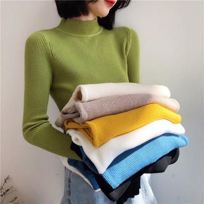 Autumn Winter Women's Stretch Knitted Sweater Half Turtleneck Jumper Tight Short Knitted Bottoming Shirt Pullover Jumper Knitted Tops