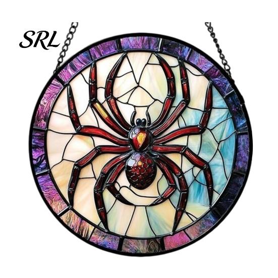 Horror Party Atmosphere Supplies Retro Halloween Pendant, Ghost/Bat/Spider Web/Pumpkin Head Print, Acrylic Disc Wall Decor Vintage Hanging Ornament