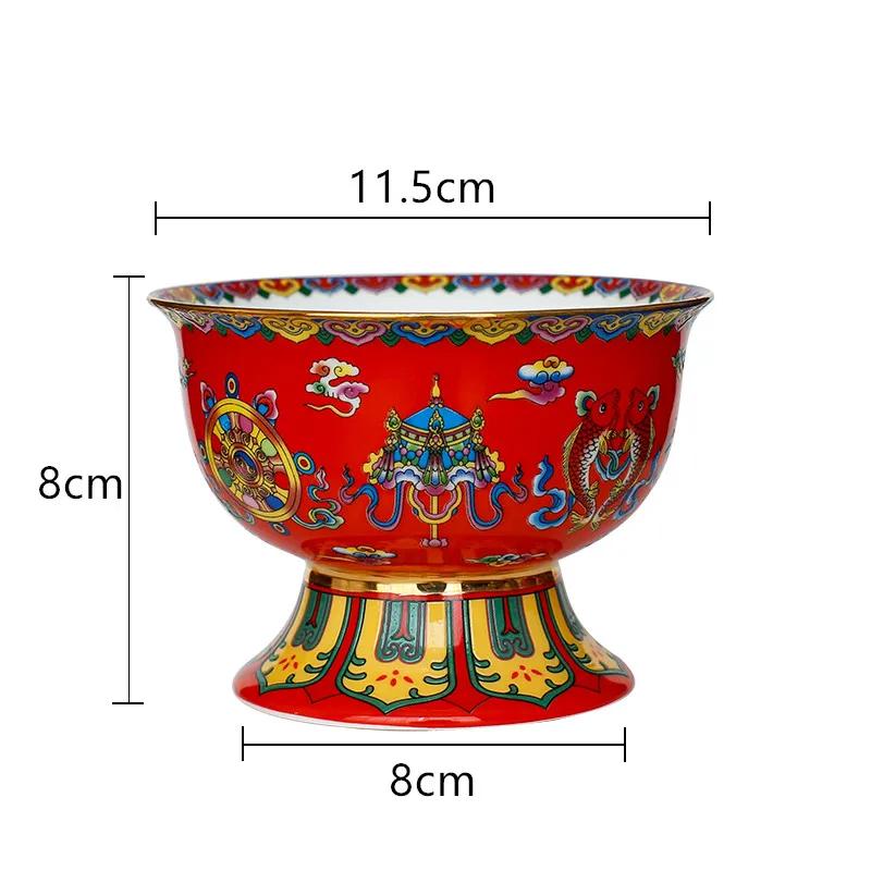 Chinesische Keramik Hohe Schale Buddha Hall Ornamente Heimkreativität Snack Aufbewahrungsschale Traditionelle Buddhistische Anbetungsartikel
