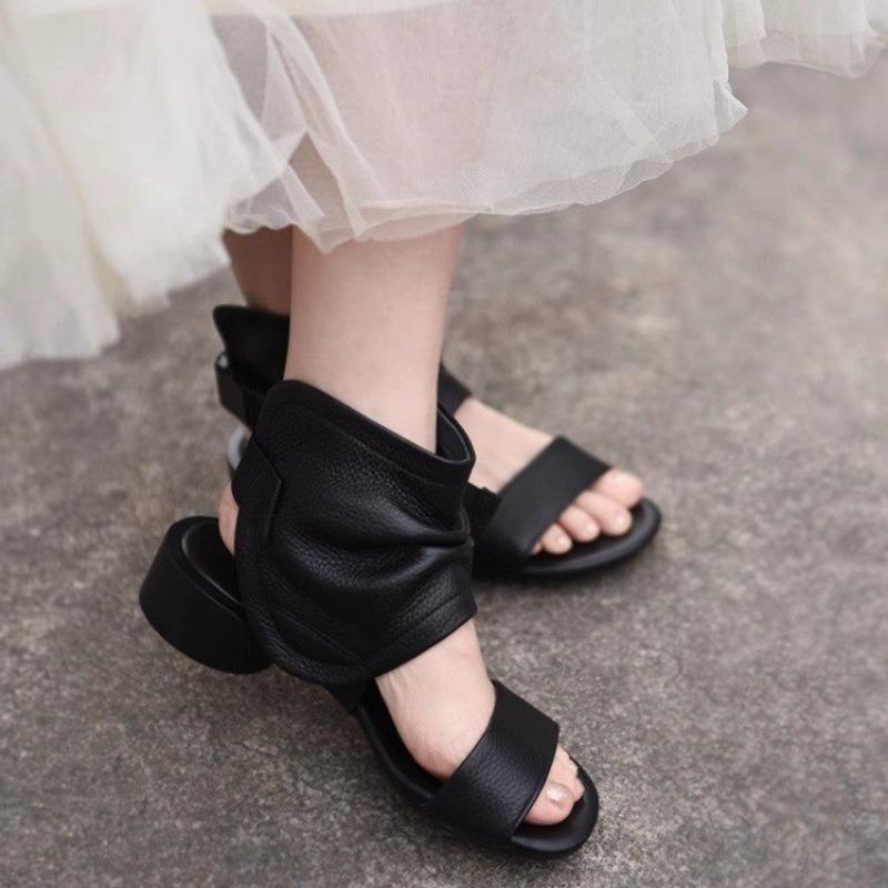 Fashion 2025 New Summer Open Toe Women's Sandals Round Toe Buckle Strap Med Heel Ankle Boots Women for Fashion Daily Casual Sandals
