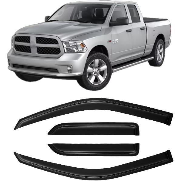 Window Rain Guards Visors For 2009-2018 Dodge Ram 1500 Quad Cab, Out-Channel Window Vent Wind Shades Deflectors For 09-18 Ram 1500 Extended Cab