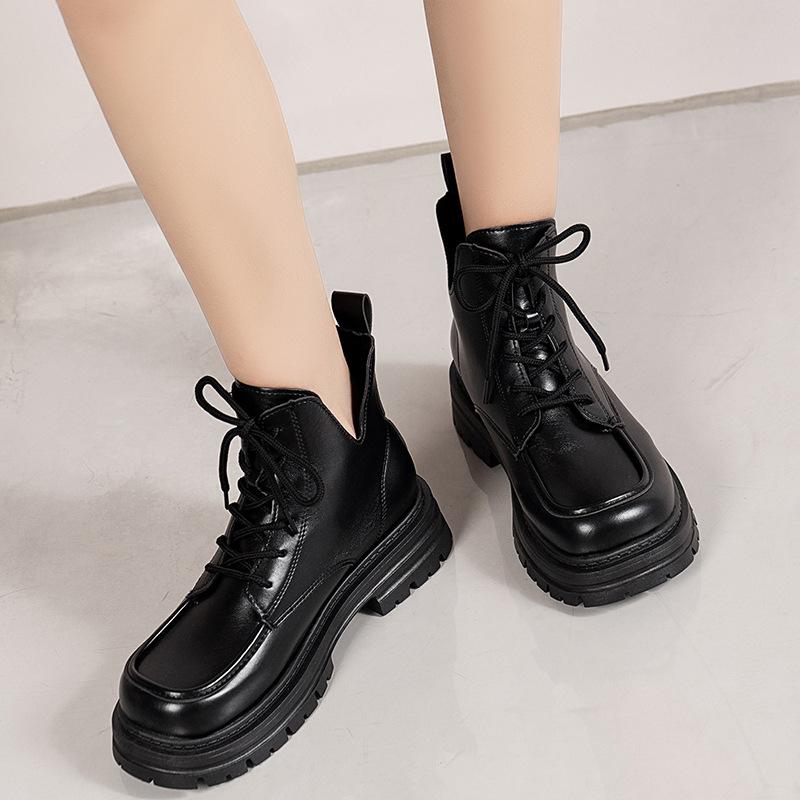 New Women Ankle Boots Autumn Winter Platform Lace-up Fashion Women Punk Boots Thick Sole Combat Boots