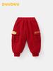 DUUDUU Kids' Red Winter Sweatpants: Thick, Cotton, One-Piece for Autumn/Winter.