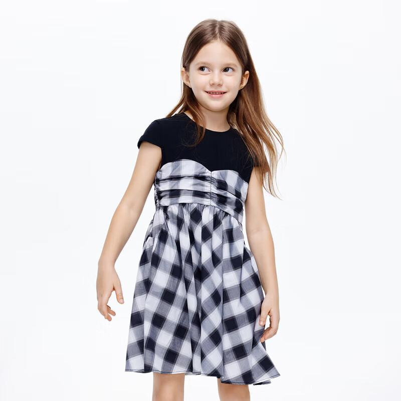 little MO&Co. Girls  Faux Two-piece Plaid Short-sleeved Dress 100