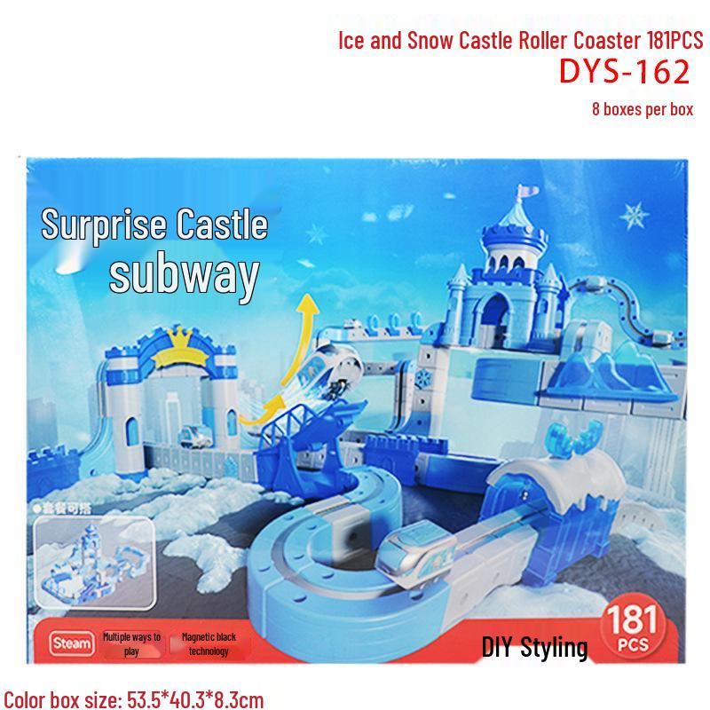 Magnetic Track Car & Surprise Castle Building Blocks for Kids Aged 3-6