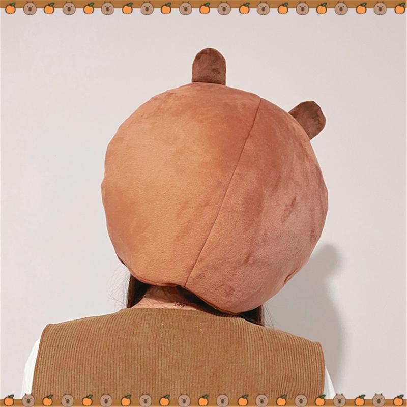 Plush 3D Capybara Hat for Family Gathering Kids Adult Lovely Cartoon Animal Plush Hat Breathable Festival Party Headgear