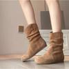 Fashion Women's Fashion Suede Ankle Boots Outdoor Casual Flat Boots Comfortable Soft Western Cowboy Boots Retro Slip On Lady Shoes