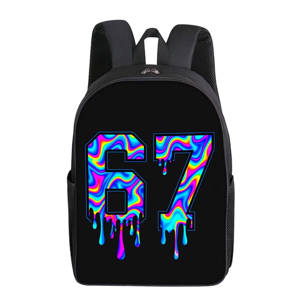 Colorful Number 67 Printing Single Layer Backpack for Boy and Girls Best Gifts 2D Flat Cartoon School Bags for Children