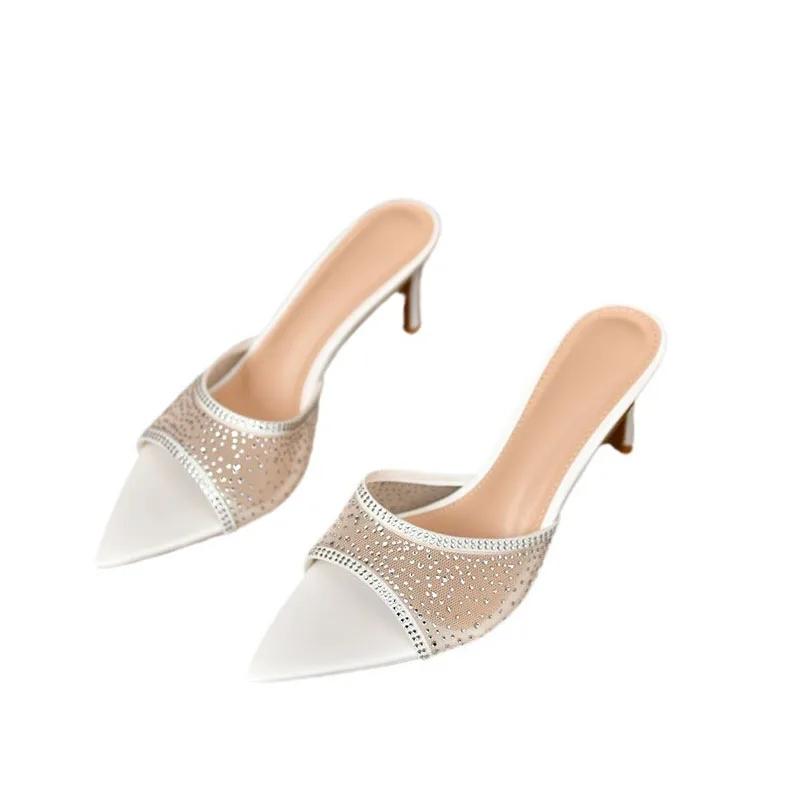7.5cm Square Toe Fish Mouth Heel Sandals Square Toe Slippers Sexy Temperament Women Open-Toe Sandals  35-42