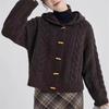Twist Casual Top Hooded Jacket Sweater Women's Autumn Winter Knitwear Cable Long Sleeve Cardigan Loose