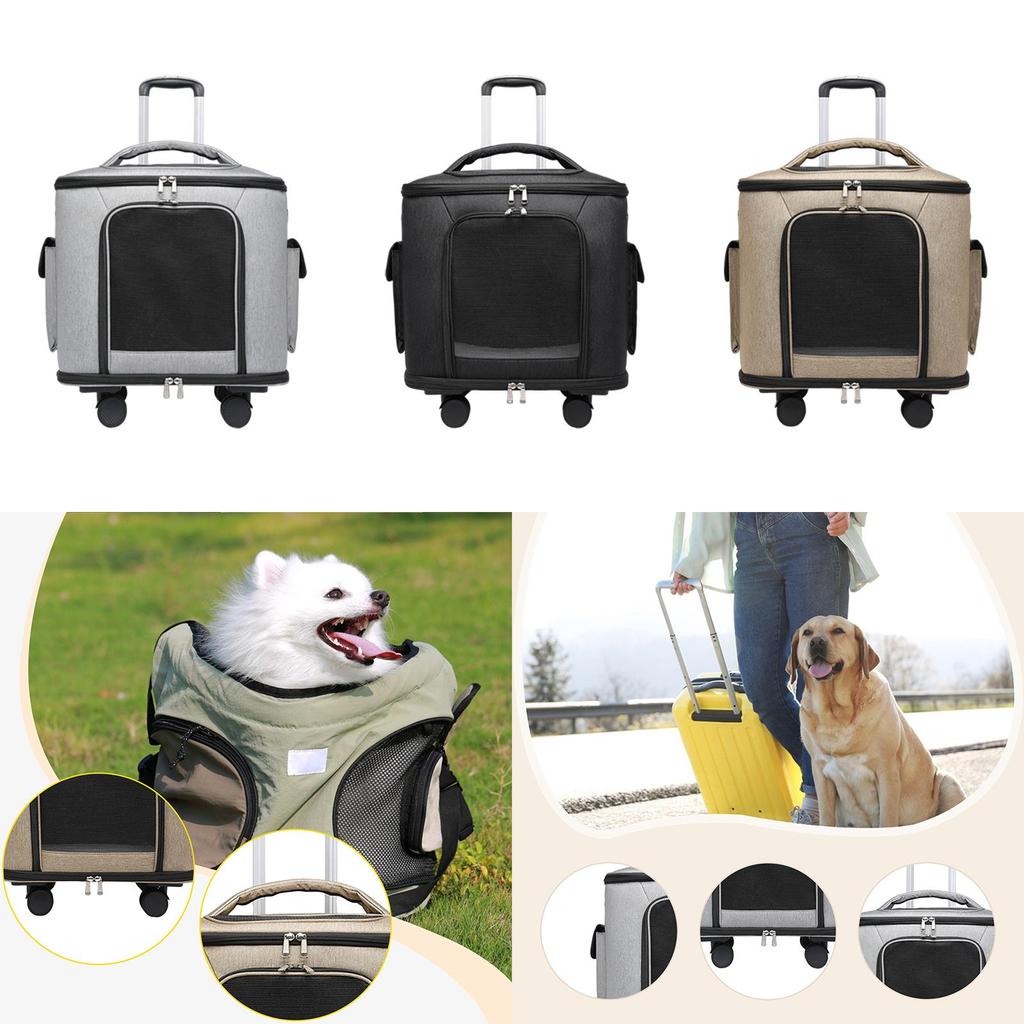Rolling Cat Carrier Pet Rolling Carrier Retractable Handle Breathable Carrying Bag Trolley Case Handbag for Small Dogs,