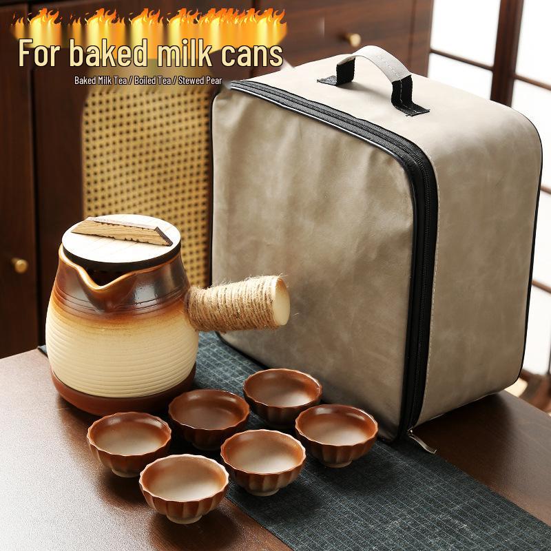 Fire-friendly Ceramic Tea Pot Set: Heat-resistant, perfect for roasting tea, boiling milk, and open flame cooking.