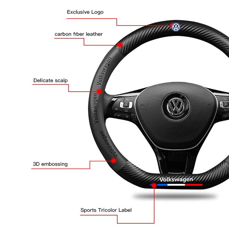 2026 Heiß Für VW VOLKSWAGEN Auto Lenkradabdeckung Anti-Rutsch Kohlefaser Lenkgriffkappen Für VW GTI Polo Golf Passat Tiguan