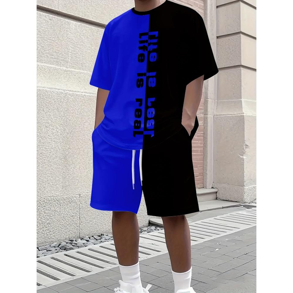 2026 New Arrived Pink Patchwork Men's T-shirts 2pcs Set Short Sleeve Crewneck Tshirt Shorts Street Style Tracksuits Mens Clothing