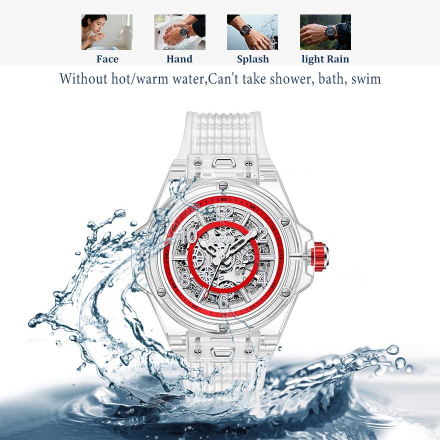 Skeleton Automatic Mechanical Watch for Men Casual Transparent Case Waterproof Luminous Wrist Watch Silicone Strap
