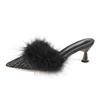 Fashion Women's Baotou Slippers Winter New Pointed Cloth Plus Plush Anti-slip Wear-resistant Slip-on High Heels