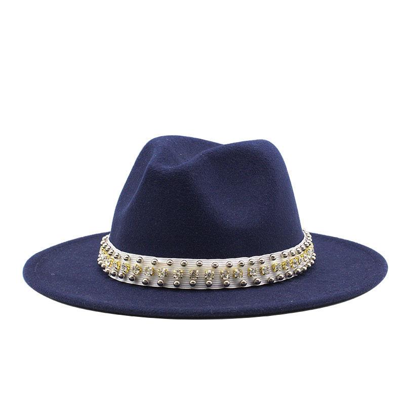 Diamond Pearl Woolen Top Hat Gentleman'S Jazz Hat Flat-Brimmed Cornice Hat