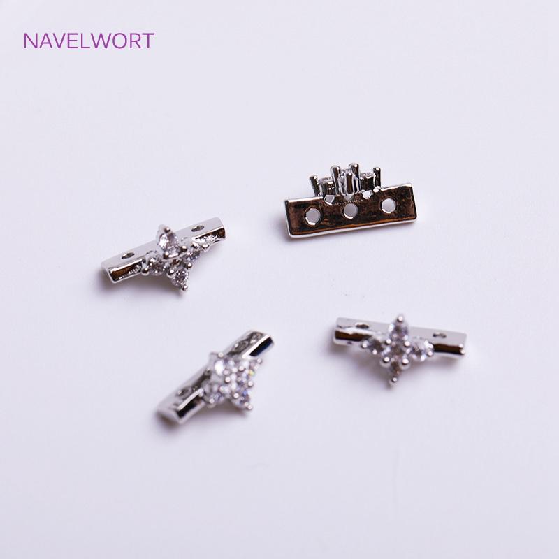 

18K Gold Plated Inlaid Zircon Flower Shape Beads Separators Connector 2/3 Hole Separators For Beads Necklace Making Findings 1 piece