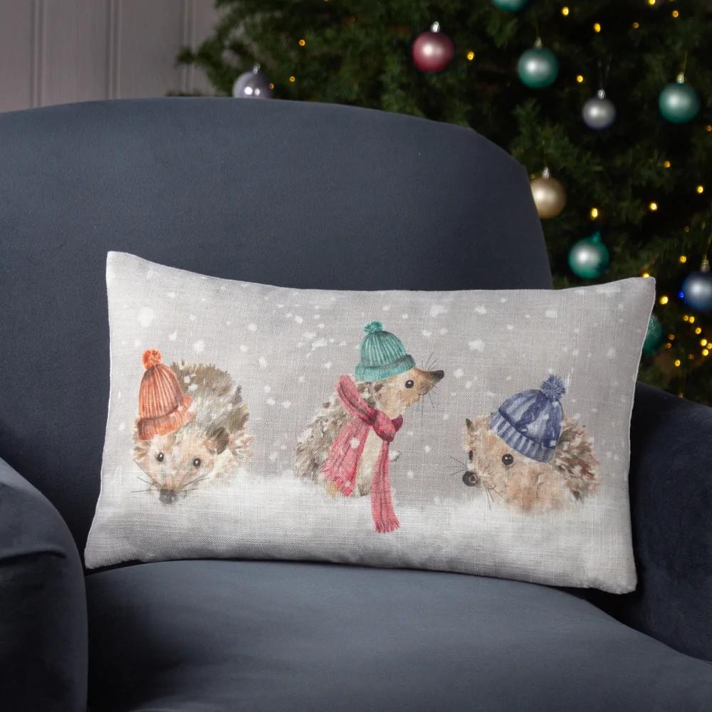 Evans Lichfield Hedgehog Christmas Cushion Cover