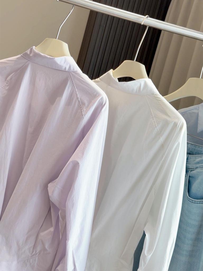 Women's Spring Korean-Style Pleated Waist Lapel Shirt - Loose Fit, Long Sleeve Layering Top