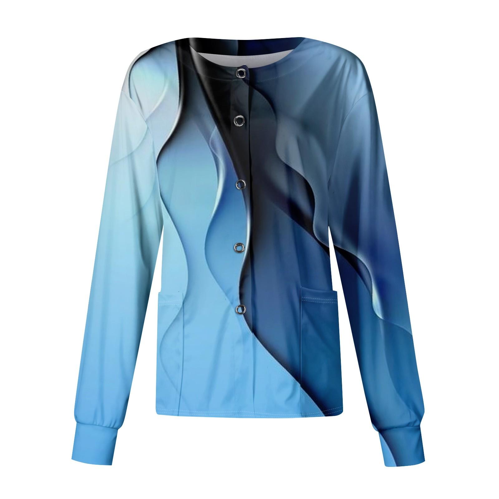 

Женский повседневный однобортный однобортный кардиган с длинным рукавом и принтом, рабочая одежда, топ M синий