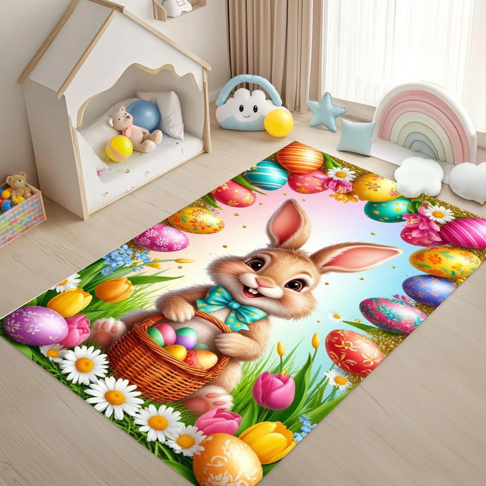 Easter Egg Rabbit Carpet Easter Children's Room Carpet Doormat Living Room Bedroom Holiday Party Decoration Rug Gift