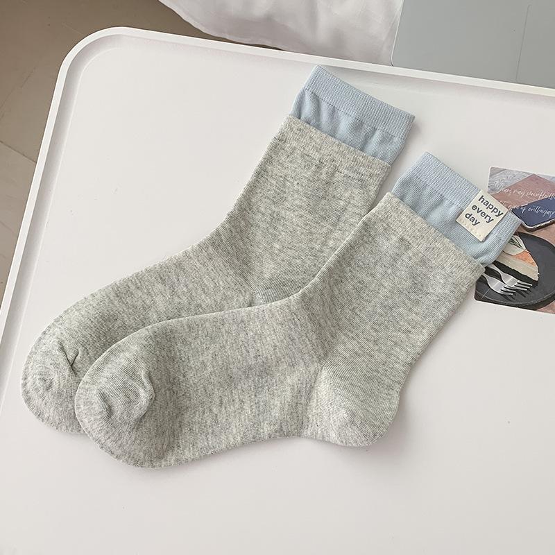 

Stockings Socks Spring And Autumn Cotton Socks Love Stacking Socks Splicing Double Luo Kou Embroidery Boneless Deodorant Medium Tube Socks One size fits all