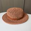 New Flat Top Jazz Top Hat Retro Old Money Wind Belt Buckle Straw Hat Women's Summer Seaside Vacation Sun Hat