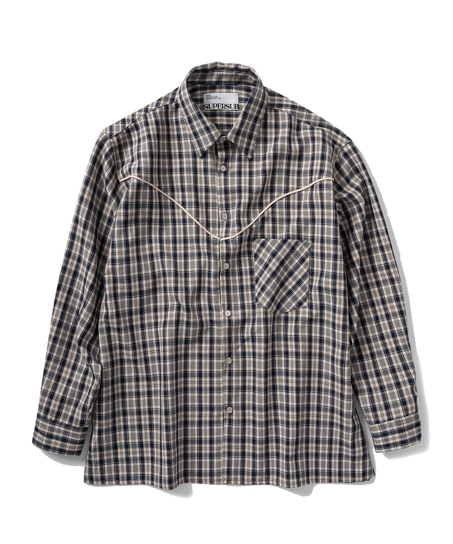 Super Serve Western Piping Check Shirt - Beige/Navy Beige/M