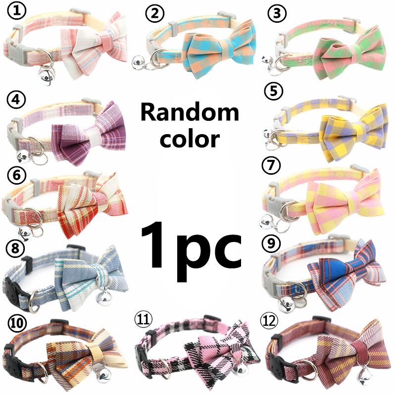 

12pc Adjustable Nylon Cat Collar With Bell And Plaid Bow Tie, Cute Kitten Neck Ring, Small Dog Collar, Cute Pet Accessories S