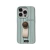 The Leather Texture Black and White Striped Ring Clasp Is Suitable for Apple 16promax Creative Phone Cases 14/12 for Women 13/15