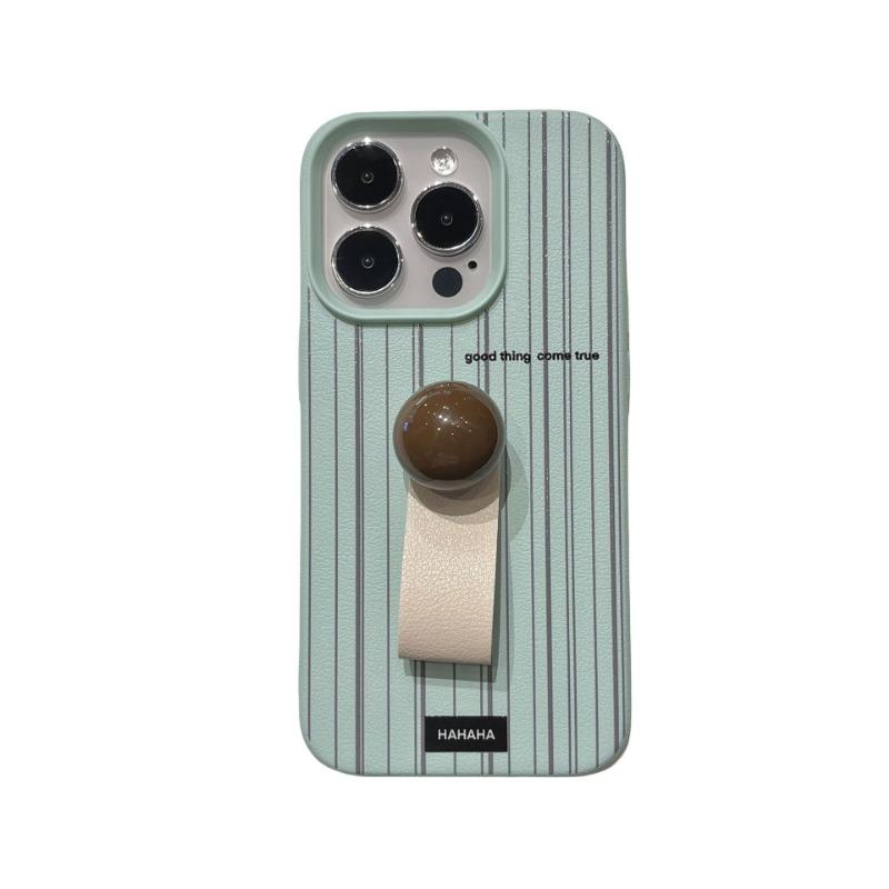 The Leather Texture Black and White Striped Ring Clasp Is Suitable for Apple 16promax Creative Phone Cases 14/12 for Women 13/15