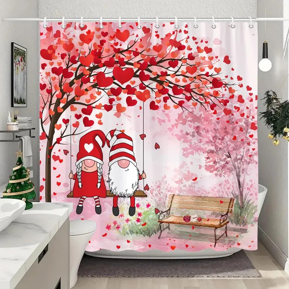 Valentine's Day Love Shower Curtain Black and White Buffalo Check LOVE Valentine's Day Gift Washable Bath Curtain Bathroom Decor