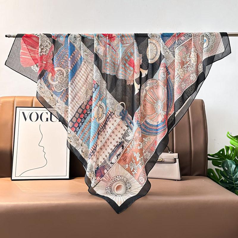French retro ethnic style 111 imitation silk scarf large square scarf with shawl beach towel for women in spring and autumn