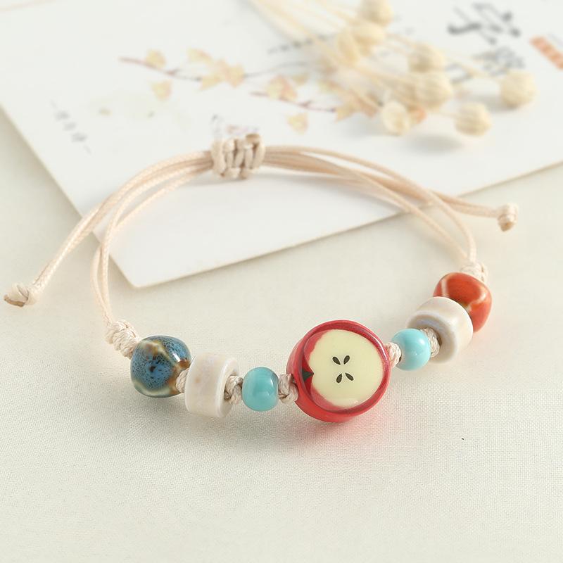 Cute Fashion Dopamine Jingdezhen Ceramic Beads Apple Bracelets for Women Girl Friend Hand-woven Adjustable Bracelet Jewelry Gift