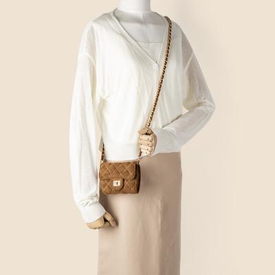 Mini Chain Lock Minimal Style Square Bag Vintage Suede Shoulder Crossbody Bag