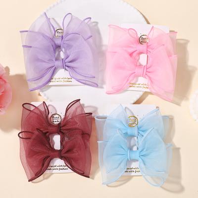 2pcs/set Lovely Bow Hairpins Solid Color Gauze Bows Clip for Kids Sweet Soft Hair Clips Pink Princess Girls Hair Accessories