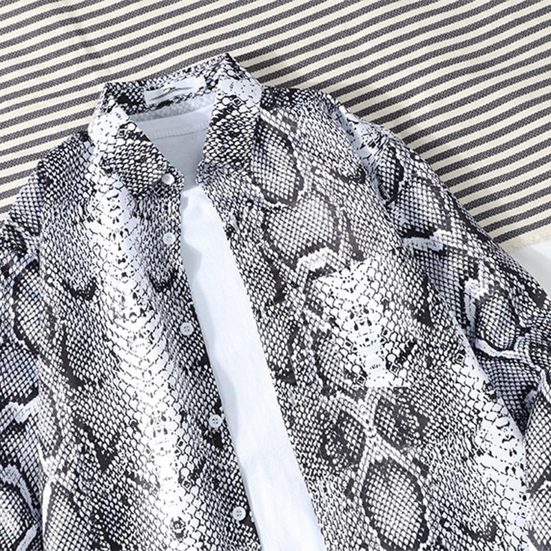 Korean Dark Mourning Snake Pattern Long Sleeve Shirt for Men - Spring/Autumn 2020