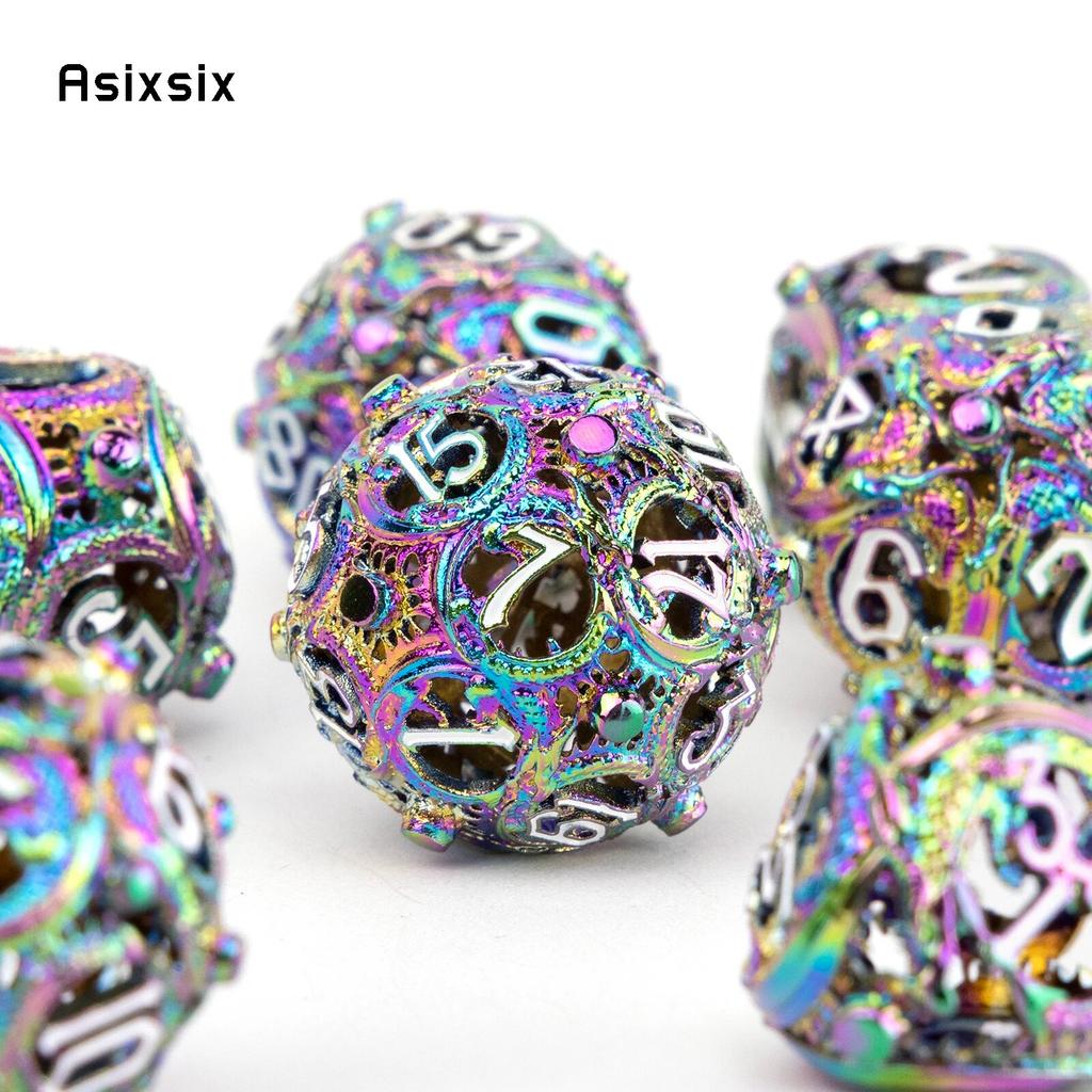 7 Pcs Colorful Circular Dragon Metal Dice Hollow Metal Polyhedral Dice Set Suitable for Role-Playing RPG  Board Game Card Game
