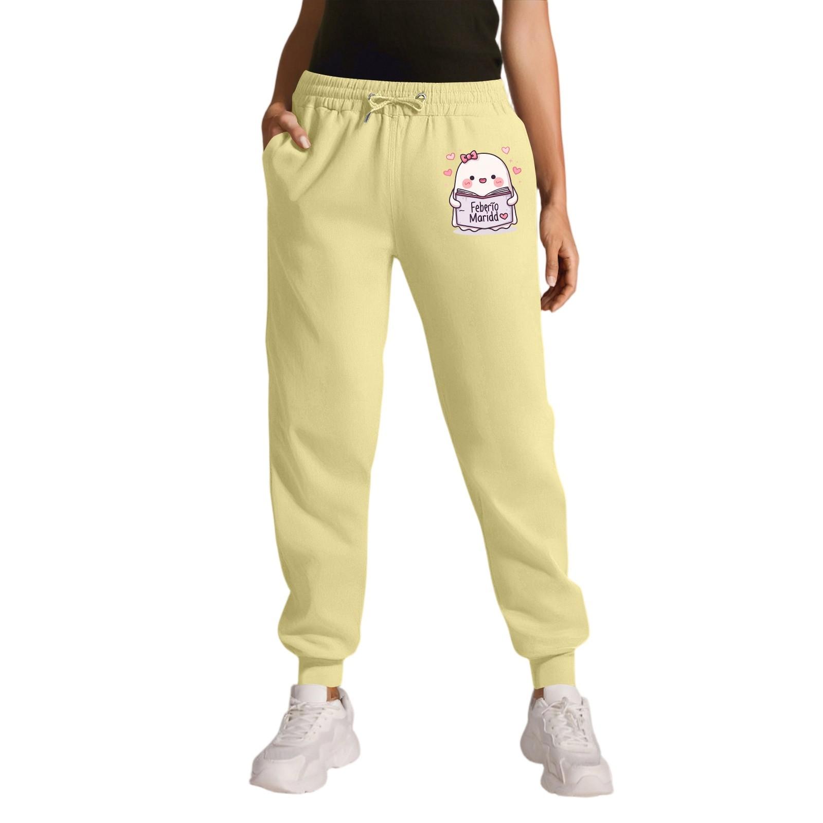 

Women s Sports Halloween Print Drawstring Pocket Casual Workwear Pants M жовтий