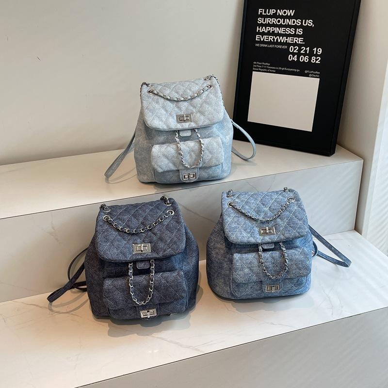 Rhombus embroidered thread women's backpack new trendy summer simple chain backpack student travel small backpack