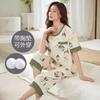 Women's Summer Pajamas with Chest Pads, New Thin Short-sleeved Cropped Pants Plus Size Loungewear Set