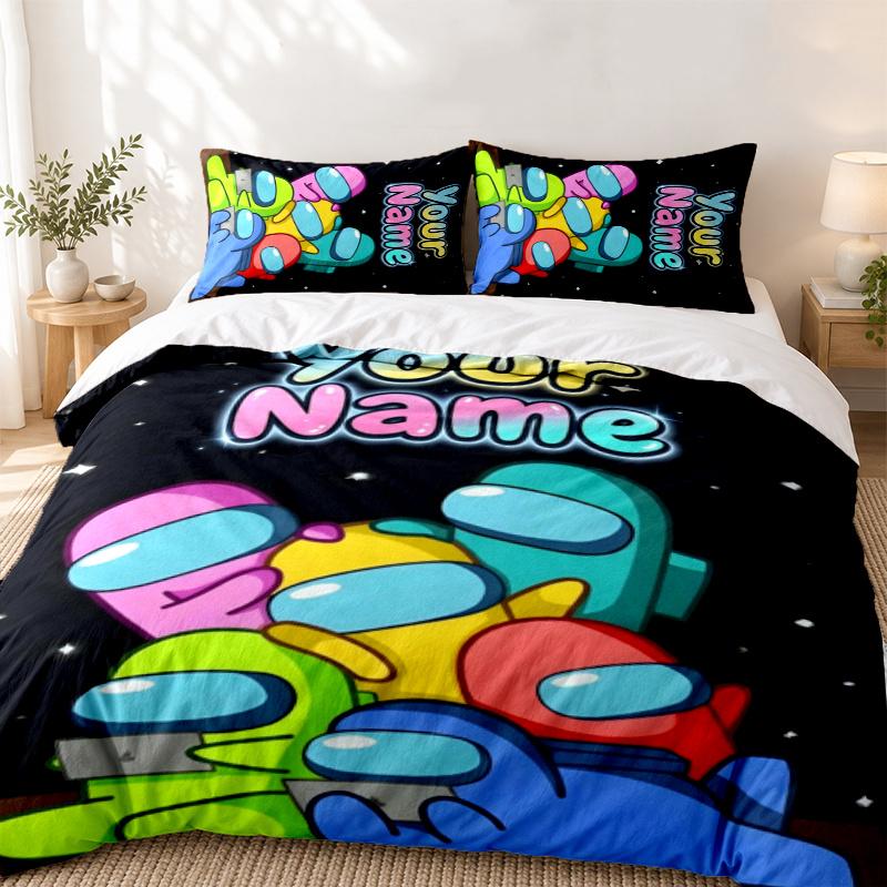 Imposter Custom Name 3pc set Perfect for bedroom use Comfortable bedding set includes a duvet cover and two pillowcases Ideal birthday or Christ