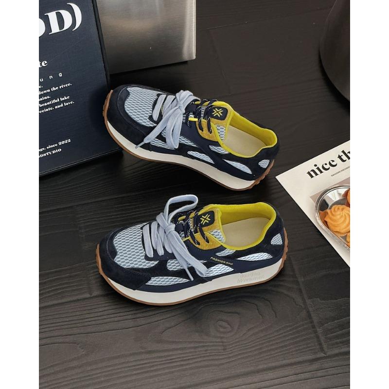 

Leather women s new mesh breathable thick-soled casual sports board shoes are comfortable and versatile 40 Темно-синій