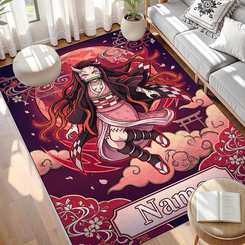 Custom Name Personalized Demon Slayer Anime Print Carpet, Versatile Home Decor Rug, for Playroom, Apartment, Balcony, Entryway, Hallway Gift