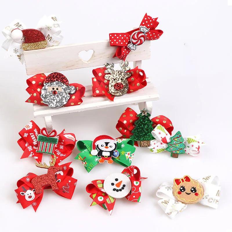 1Pcs Christmas Series Hair Pin Cute Glitter Bowknot Hairpin Elk Snowman Hair Clips Kids Hair Accessories for Girls