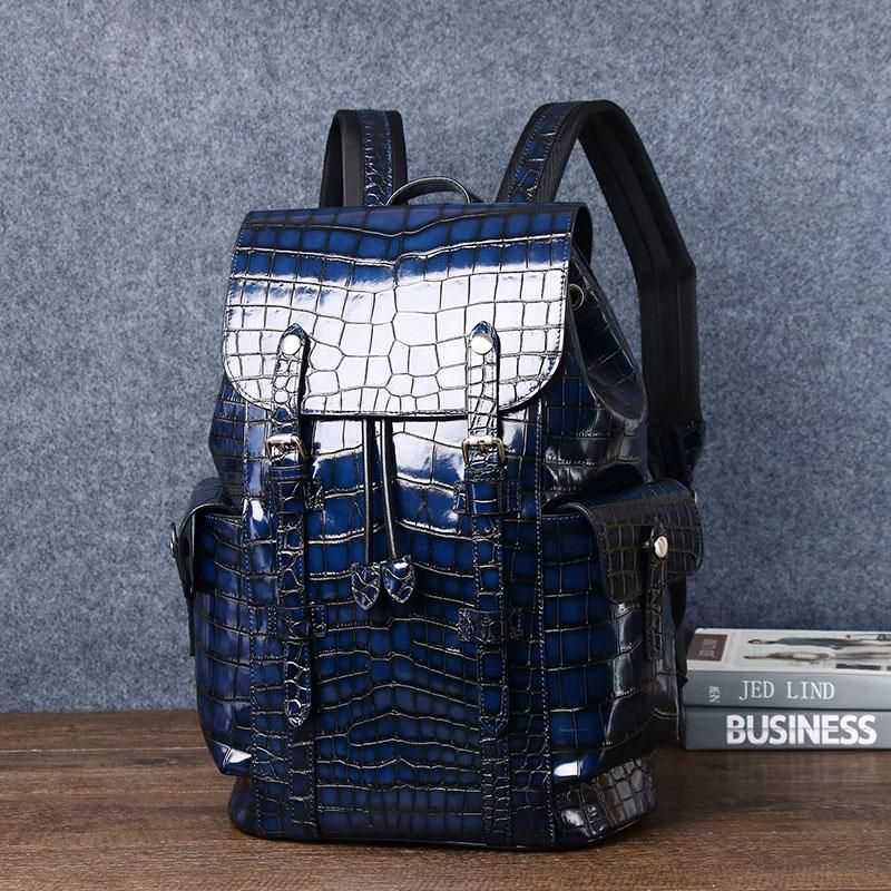 Genuine leather men's backpack real cowhide crocodile pattern casual large capacity travel bag new