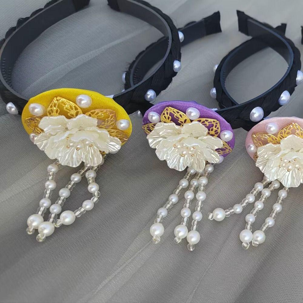 Gift Flower Korean Headband Pearl Beaded Hanbok Hairband Traditional Tassel Stage Dance Hair Hoop Performance