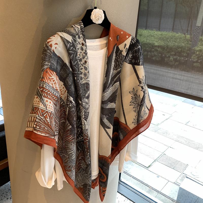 High-End Temperament Mountains And Rivers Printing 130 Square Scarves Silk Wool Texture Silk Scarves Shawl Warm Scarves Shawl Silk Scarves Tide
